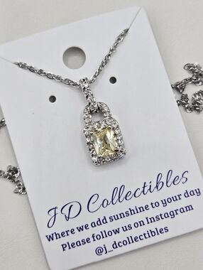 Swarovski Crystal Elements Silver Necklace Pale Yellow Citrine 20 - 22 inch Prom